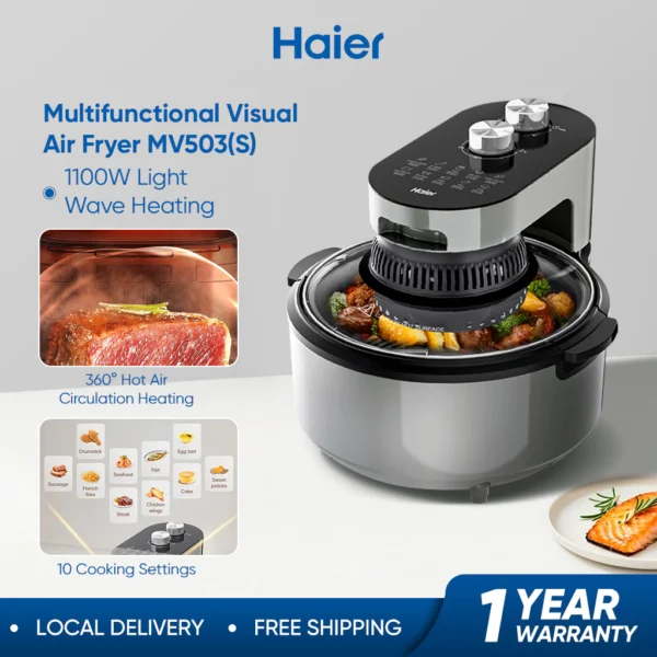 Haier HSAF-MV503(S) 4.5L Visual Air Fryer – 10-in-1 Oil-Free Non-Stick Air Fryer with 360° Hot Air Circulation
